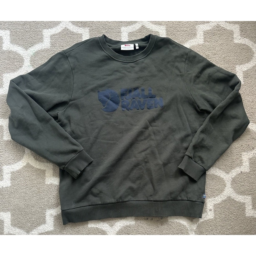 Fjallraven Sweatshirt Mens Olive Green L Logo Crewneck Pullover Cotton Portugal
